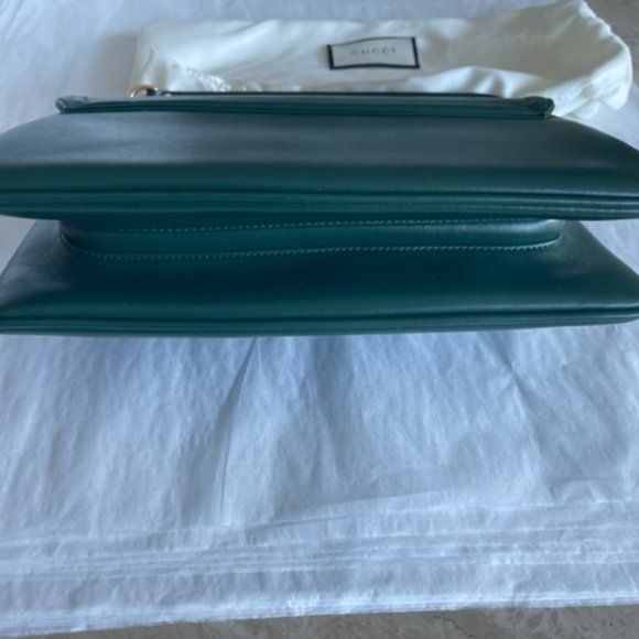 Gucci Rajah Chain Shoulder Bag Leather Medium Gold Dark Green Handbag Vitello NW - Picture 12 of 16